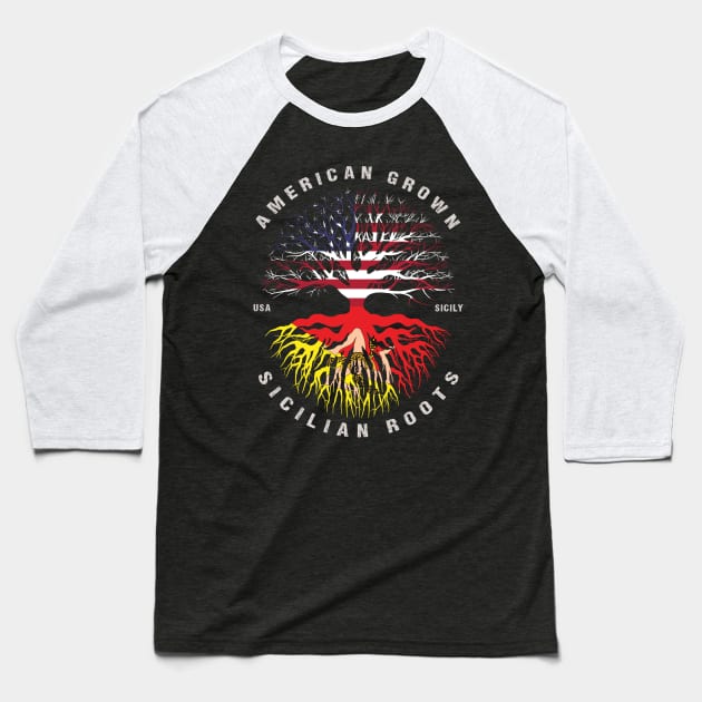 American Grown Sicilian Roots Sicily Flag Baseball T-Shirt by heart teeshirt